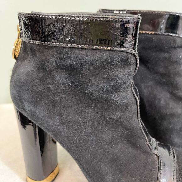TORY BURCH Booties Womens 5.5 Suede Leather Zip Pull On Block High Heel Black - Picture 9 of 13